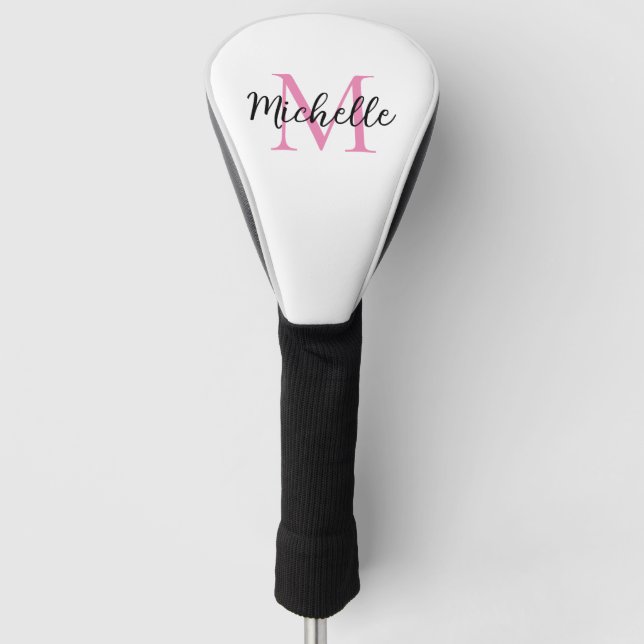 Pink Monogram First Name Personalized Golf Head Cover (Front)