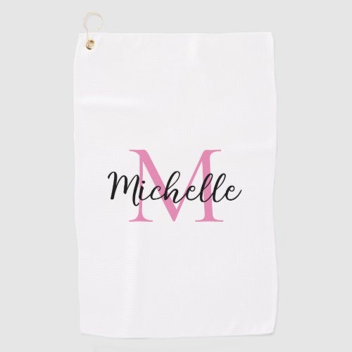 Pink Monogram First Name Personalized Golf Towel
