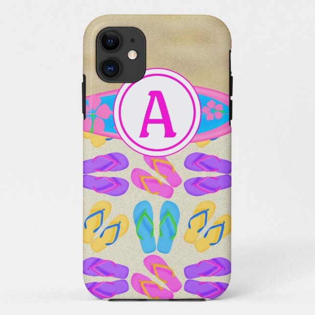 Pink Monogram Flip Flops Surfboard iPhone 5 Case (Back)