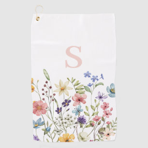 Pink Monogram Floral Botanical Golf Towel
