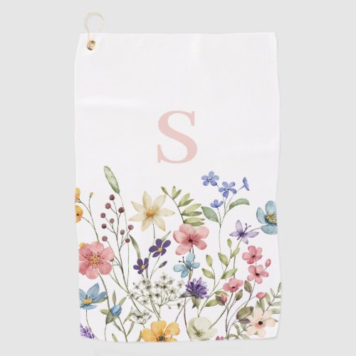 Pink Monogram Floral Botanical  Golf Towel