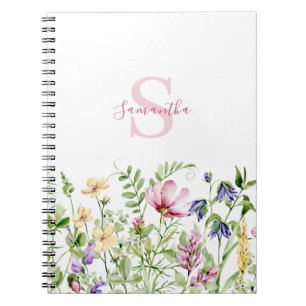 Pink Monogram Floral Botanical Notebook