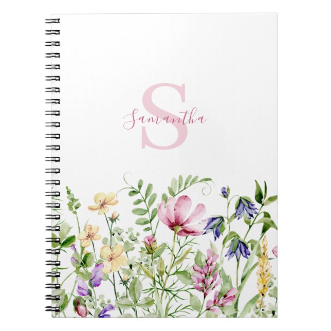 Pink Monogram Floral Botanical  Notebook (Front)