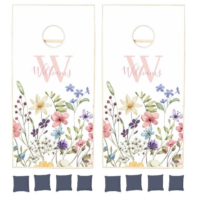 Pink Monogram Floral Cornhole Set (Set)