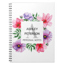 Pink Monogram floral girly cute personalized Notebook