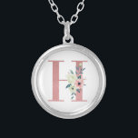 Pink Monogram Floral Letter H Watercolor Bouquet Silver Plated Necklace<br><div class="desc">Monogram necklace with your initial in pretty glitter and watercolor flowers. The floral letter H is designed in dusty pink glitter, embellished with a bouquet of pink and ivory flowers and greenery. A lovely gift for any woman and any occasion. Also a lovely idea as a wedding favor, for bridesmaids...</div>