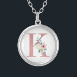 Pink Monogram Floral Letter K Watercolor Bouquet Silver Plated Necklace<br><div class="desc">Monogram necklace with your initial in pretty glitter and watercolor flowers. The floral letter K is designed in dusty pink glitter, embellished with a bouquet of pink and ivory flowers and greenery. A lovely gift for any woman and any occasion. Also a lovely idea as a wedding favor, for bridesmaids...</div>