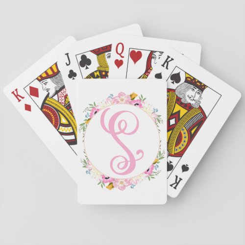 Pink Monogram Floral Playing Cards