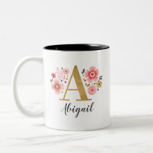 Pink Monogram Floral Two-Tone Coffee Mug