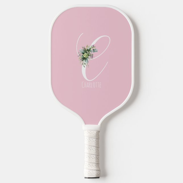 Pink monogram flower letter C Pickleball Paddle (Front)