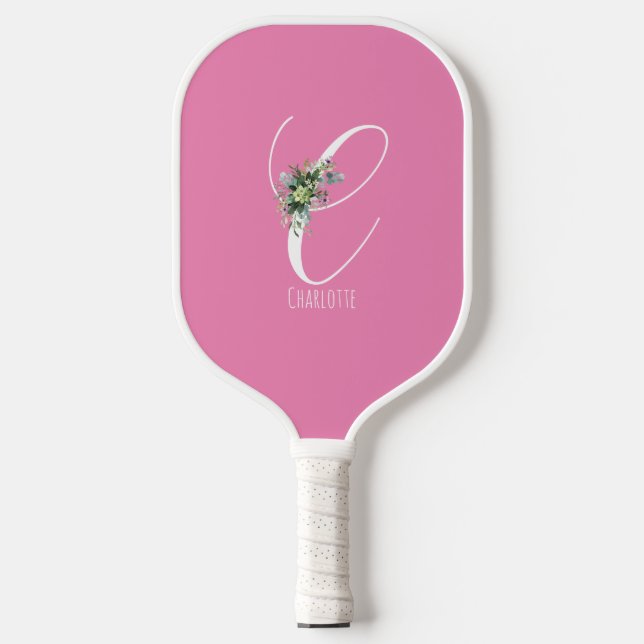 Pink monogram flower letter C Pickleball Paddle (Front)