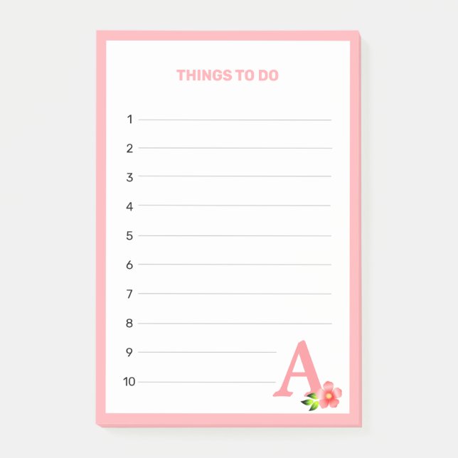 Pink Monogram & Flower Things To Do Post-it Notes (Front)