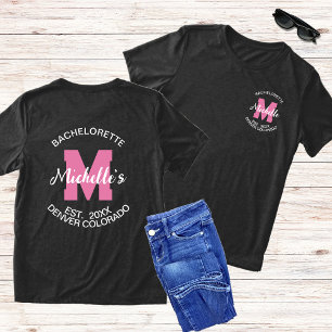 Pink Monogram Front & Back Bachelorette Bride Tri-Blend Shirt
