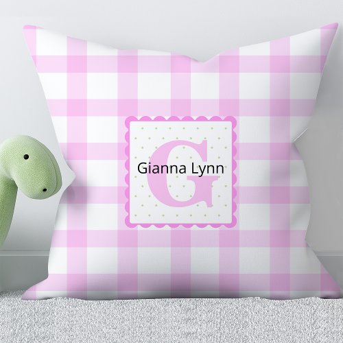 Pink Monogram Gingham Baby Throw Pillow