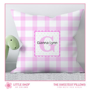 Pink Monogram Gingham Baby Throw Pillow