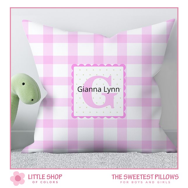 Pink Monogram Gingham Baby Throw Pillow (Creator Uploaded)