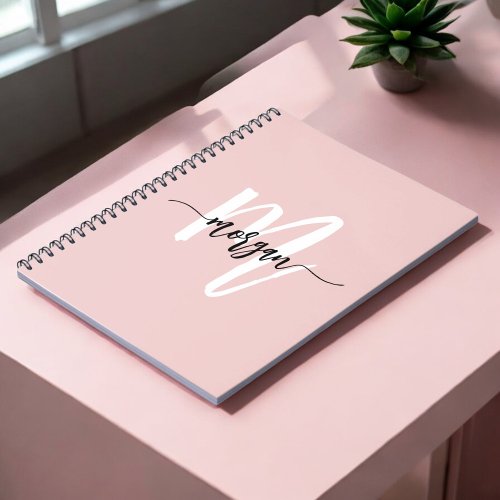 Pink Monogram Girls Cute Script Back to School Notebook