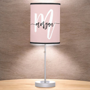 Pink  Monogram Girl's Dorm Room Table Lamp