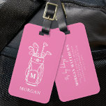 Pink Monogram Golf Luggage Tag<br><div class="desc">This elegant monogram golf bag or luggage tag features a simple white outline of a golf bag filled with clubs against a vibrant pink background. The design includes a classic serif font initial monogram on the bag, blending seamlessly into the overall look. Below the monogram, the full name is displayed...</div>