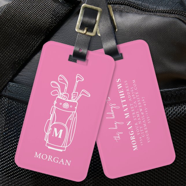 Pink Monogram Golf Luggage Tag (Pink Monogram Golf Bag Luggage Tag)