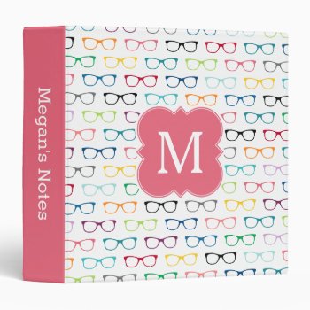 Pink Monogram Hipster Glasses Girly School Binder by whimsydesigns at Zazzle