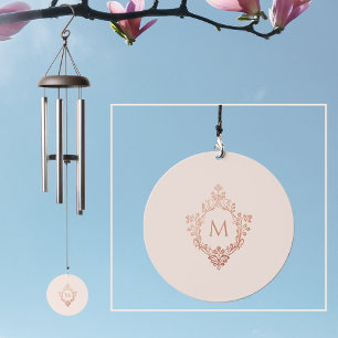 Pink Monogram in Crest Rose Gold Elegant Vintage Wind Chime