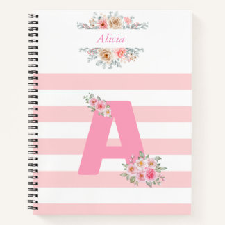 Pink Monogram Inital Letter A Notebook