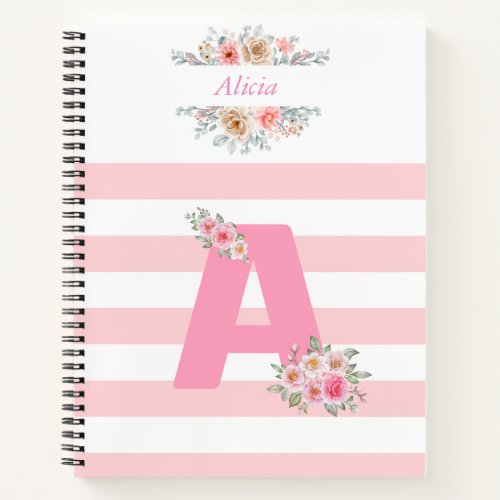 Pink Monogram Inital Letter A   Notebook