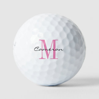 Pink Monogram Initial and Name Personalized Gift Golf Balls