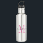 Pink Monogram Initial and Name Personalized Gift Stainless Steel Water Bottle<br><div class="desc">Pink Monogram Initial and Name Personalized</div>