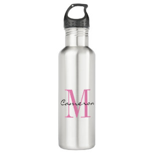 Pink Monogram Initial and Name Personalized Gift Stainless Steel Water Bottle