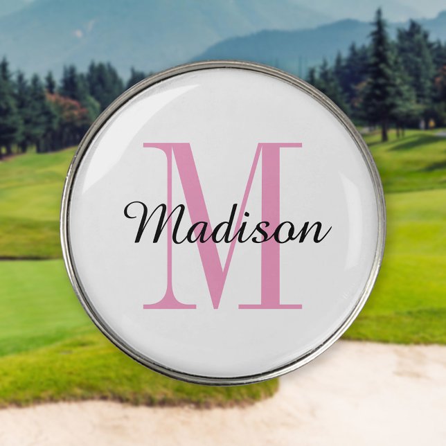 Pink Monogram Initial and Name Personalized Golf Ball Marker (Creator Uploaded)