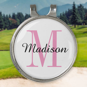 Pink Monogram Initial and Name Personalized Golf Hat Clip