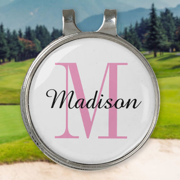Pink Monogram Initial And Name Personalized Golf Hat Clip by jenniferstuartdesign at Zazzle
