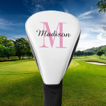 Pink Monogram Initial and Name Personalized Golf Head Cover<br><div class="desc">Custom printed golf head cover personalized with your name and monogram initial or other custom text. Use the design tools to choose any background color,  edit fonts and colors or upload your own photos to create a unique one of a kind gift for your favorite golfer.</div>