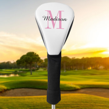 Pink Monogram Initial And Name Personalized Golf Head Cover by jenniferstuartdesign at Zazzle