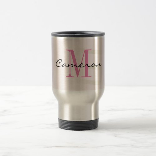 Pink Monogram Initial and Name Personalized Travel Mug