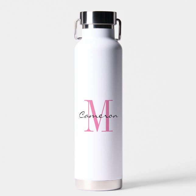 Pink Monogram Initial and Name Personalized Water  Bottle (Front)