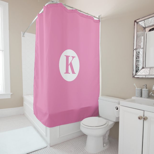 Pink Monogram Initial Custom Name Modern Elegant Shower Curtain (In Situ)