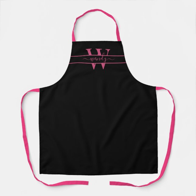 Pink Monogram Initial Name Simple Script Custom Apron (Front)
