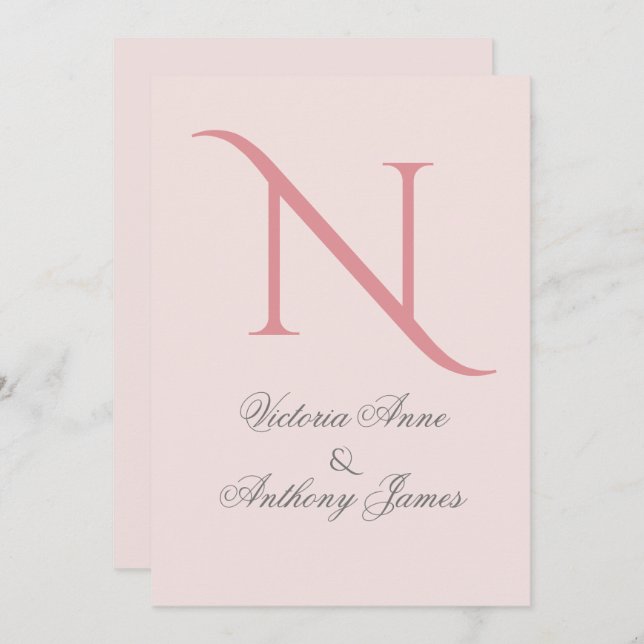 Pink Monogram Initial Wedding Invitation (Front/Back)