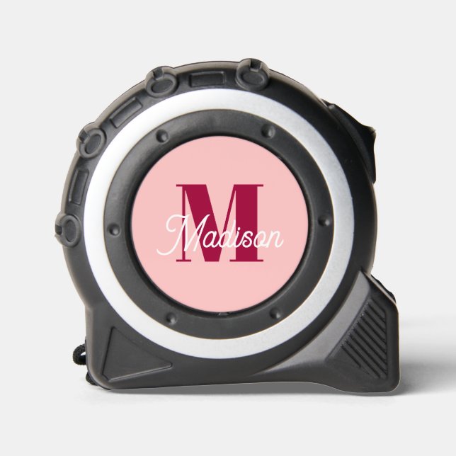 Pink Monogram Initials Modern Custom Tape Measure (Front)