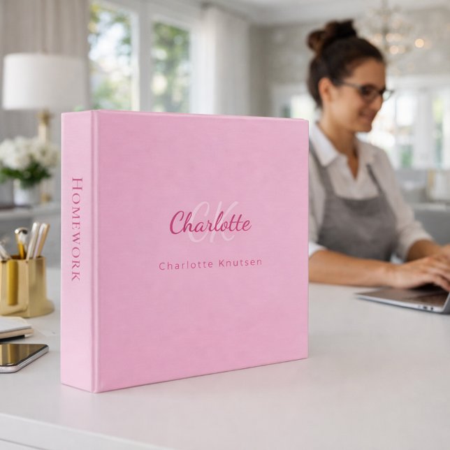 Pink monogram initials name 3 ring binder (Creator Uploaded)