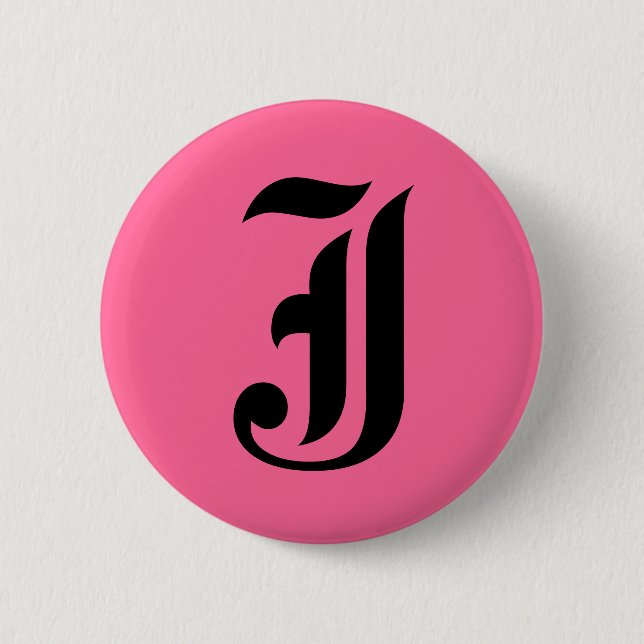Pink Monogram J Pinback Button (Front)