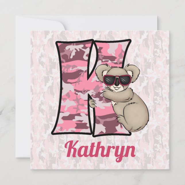 Pink Monogram K Kid's Birthday Party Invitation (Front)