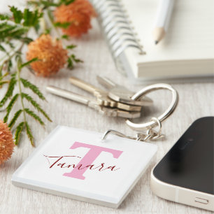 Pink Monogram Keychain Custom Name