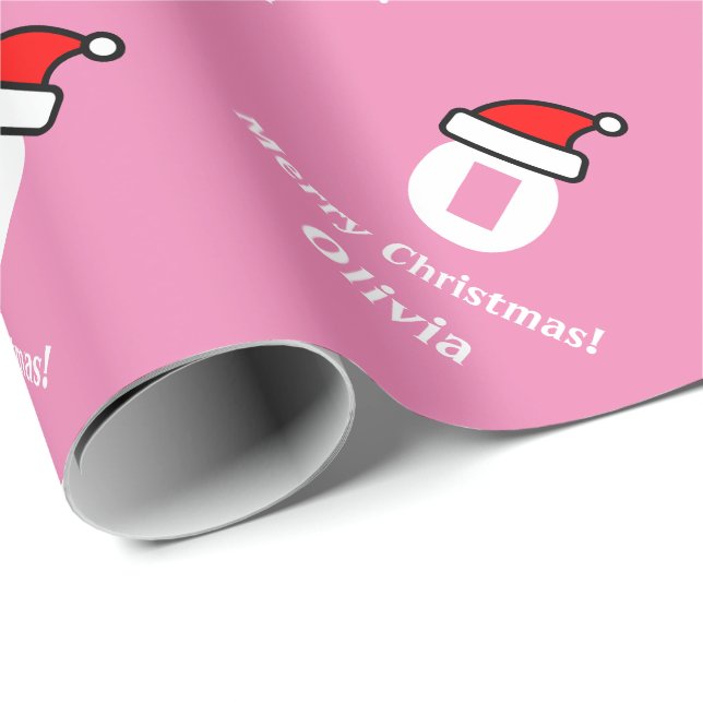 Pink monogram letter Merry Christmas wrappingpaper (Roll Corner)
