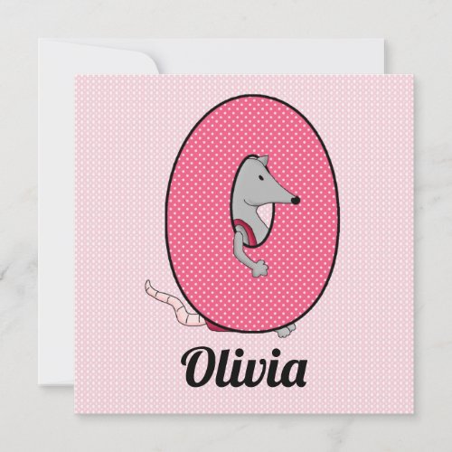 Pink Monogram "O" Kid's Birthday Party Invitation