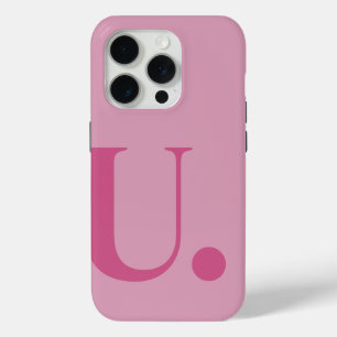 Pink Monogram Letter Simple Color Minimalist Style iPhone 15 Pro Case