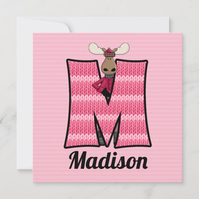 Pink Monogram M Kid's Birthday Party Invitation (Front)